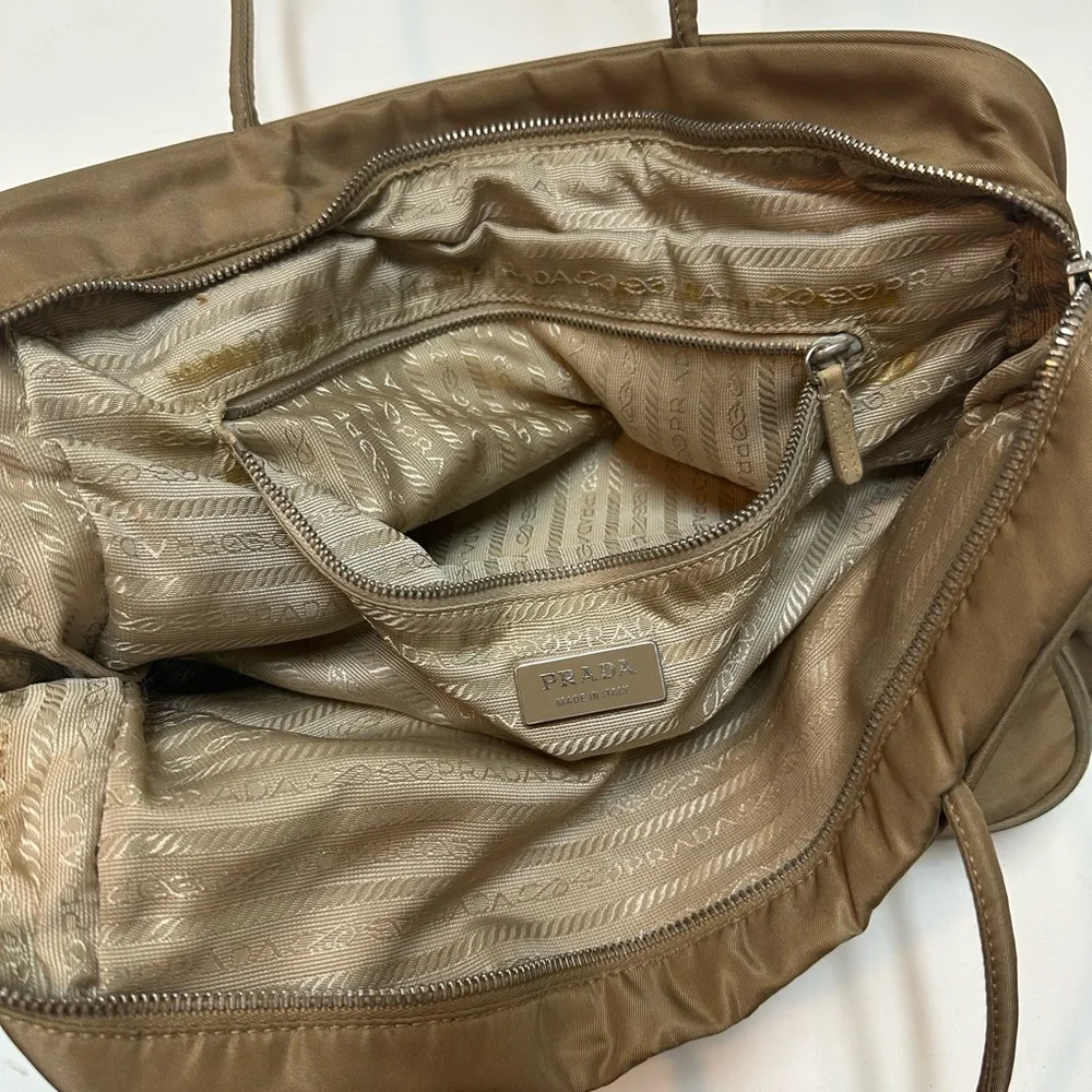 Prada Tessuto Nylon Tote in Khaki with Signature Triangle Logo - Picture 7 of 9